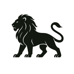 Black and white vector illustration of running wild lion silhouette art