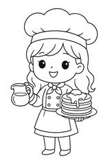 Fun cartoon design of a little girl chef in a uniform and hat
