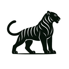 Black and white wild animal cartoon silhouette vector illustration of a tiger isolated on white