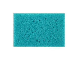 Isolated rectangular blue sponge, cleaning and dishwashing tool for household purposes