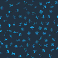 Set Medal with star, Firework, Sausage on the fork and Torch flame on seamless pattern. Vector