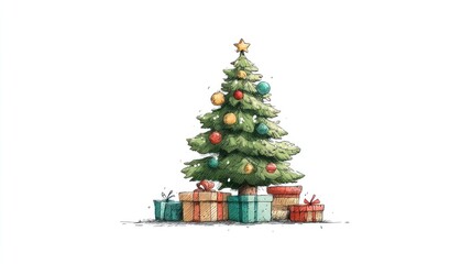 Fototapeta premium Watercolor christmas tree with gifts festive holiday season illustration