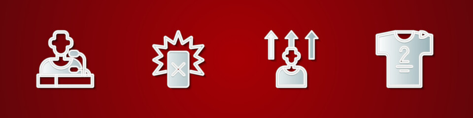 Set Football player press conference, Red card football, or soccer and jersey and t-shirt icon. Vector