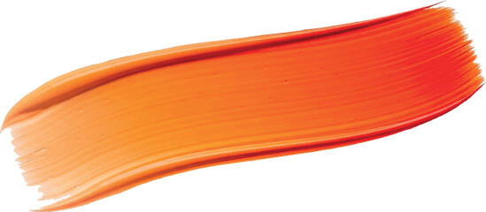 Vibrant orange paint stroke with visible brush texture on a white background.