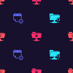 Set FTP sync refresh, Calendar and clock, settings folder and on seamless pattern. Vector