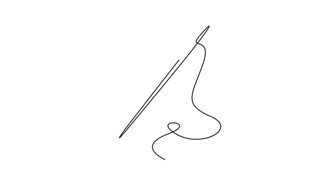 Self animated minimalist line-art illustration of a sewing needle threaded with a piece of string
