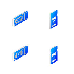Set Isometric line Train ticket, Airline, and icon. Vector