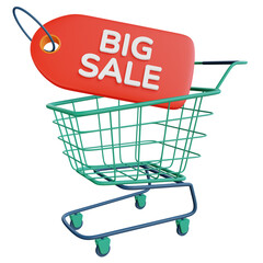 3d shopping cart and big sale tag illustration