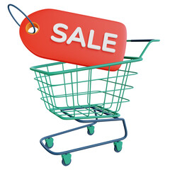3d shopping cart and sale tag