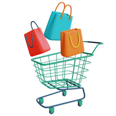  3d shopping bags and trolley illustration