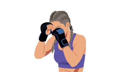 Fototapeta premium Female boxer in athletic pose with braided hair and boxing gloves for fitness illustration