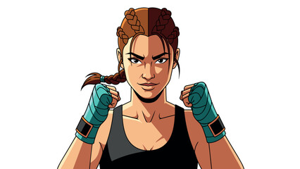 Determined female boxer in boxing stance illustration for fitness motivation