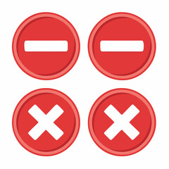 Fototapeta premium Red circles with minus signs and crosses, representing denial, deletion, and error symbols in a clean graphic design style