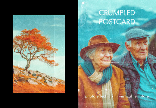 Crumpled Postcard Poster Effect Mockup