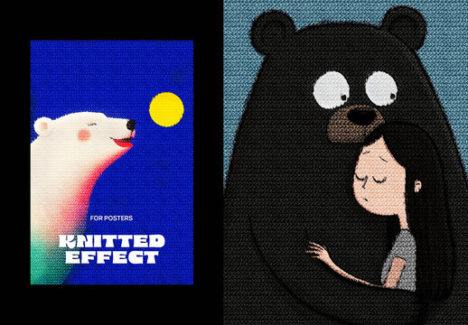 Knitted Poster Photo Effect Mockup