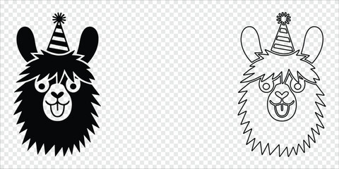 Naklejka premium Festive Llama Head with Star Hat, vector illustration