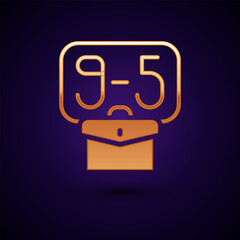 Gold From 9:00 to 5:00 job icon isolated on black background. Concept meaning work time schedule daily routine classic traditional employment. Vector