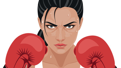Determined female boxer illustration with boxing gloves for sports inspiration and motivation designs