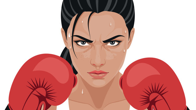 Determined female boxer illustration with boxing gloves for sports inspiration and motivation designs - Powered by Adobe