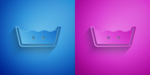 Paper cut Washing under 40 degrees celsius icon isolated on blue and purple background. Temperature wash. Paper art style. Vector