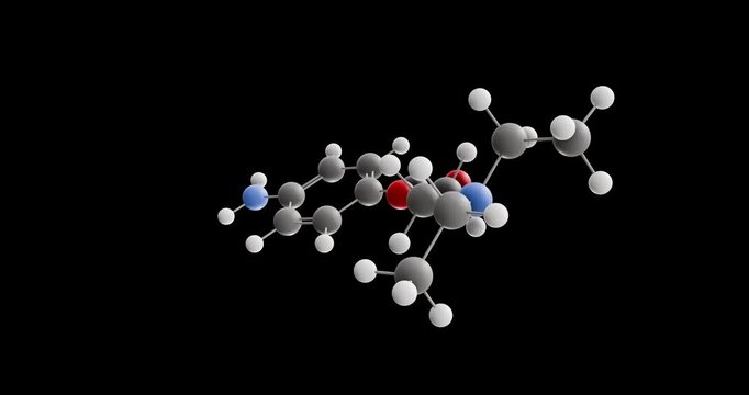 Procaine molecule, rotating 3D model of local anesthetic, looped video on a black background
