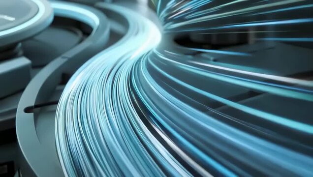 Futuristic Abstract Flowing Blue Light Streaks Creating a Sense of Speed and Data Transfer