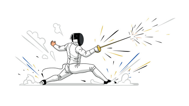 Dynamic fencing duel illustration with athlete in action for sports design and competitive spirit themes