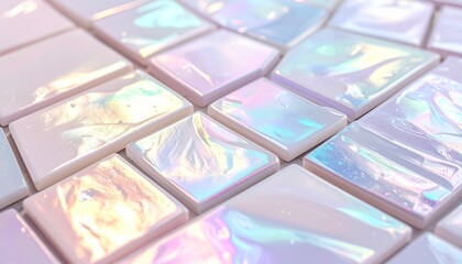 Iridescent Tile Mosaic with Pastel Colors and Reflective Surface