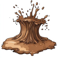 A dark brown liquid in the shape of an island with splashes, against a white background