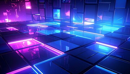 Neon Grid Sci-Fi Landscape with Cosmic Sky and Digital Horizon