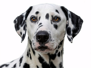Dalmatian dog head shot, isolated on white background