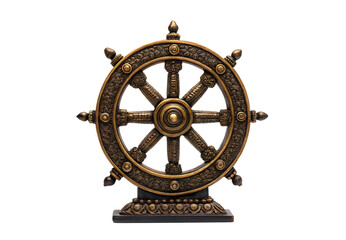 Obraz premium Dharma wheel Buddhist symbol with decorative bronze metalwork, isolated on a transparent background