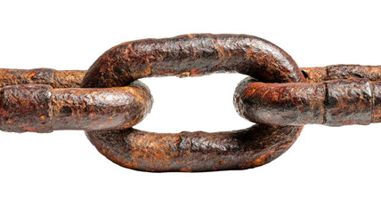 Obraz premium Close-up macro of an old, heavy, isolated rusty metal chain link shows industrial strength and connection
