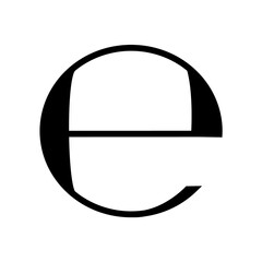 Net weight, icon. E symbol for net weight labeling on packaging. E mark for product weight, isolated on a white background.