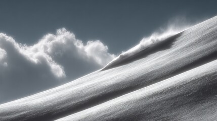 Snowy Mountain Slope with Dramatic Clouds.