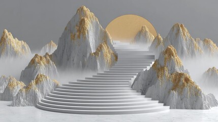 Surreal Mountain Staircase to the Sun.