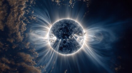 The Suns Corona Erupting with Solar Flares and Prominences.