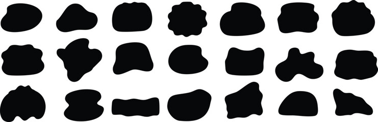 Collection of abstract black brush strokes isolated on white background