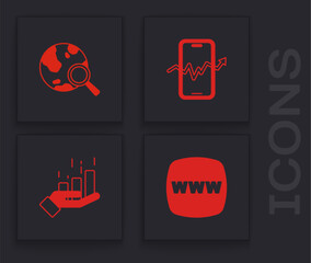Set Website template, Search globe, Mobile stock trading and Financial growth icon. Vector