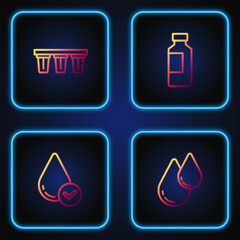 Set line Water drop, , filter and Bottle of water. Gradient color icons. Vector
