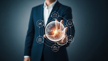 Professional demonstrating soft skills with holographic interface technology