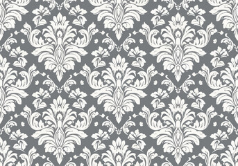 Oriental vector fine texture with damask and floral white elements. Seamless abstract background