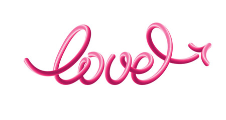 Obraz premium Pink 3D typography of the word Love on a white background. Cute creative design element for Happy Valentine's Day celebration. Vector illustration