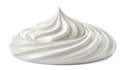 A delicious sweet white whipped cream swirl with a soft peak is ready to enhance any dessert, isolated on transparent background.