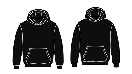 Black Hoodie Silhouette Template – Front and Back Pullover Sweatshirt Vector © MST RIPA KHATUN