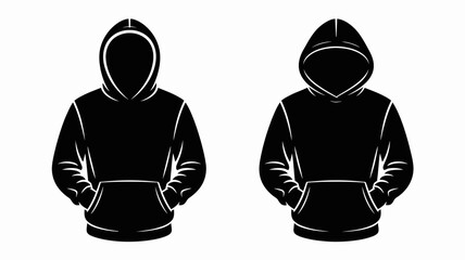 Black Hoodie Silhouette Template – Front and Back Pullover Sweatshirt Vector