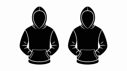 Black Hoodie Silhouette Template – Front and Back Pullover Sweatshirt Vector © MST RIPA KHATUN