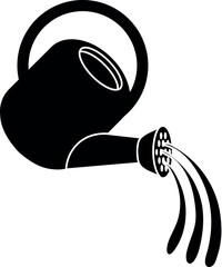 Black silhouette of watering can with pouring water isolated on white background  © Kazakova Maryia