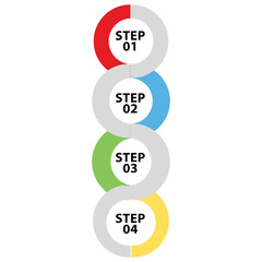 A modern and dynamic four-step vertical infographic template for clearly visualizing business processes, project stages, or workflow progression. Ideal for presentations and educational use