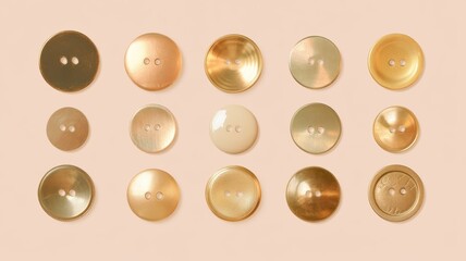Metallic button arrangement on peach background for craft and design